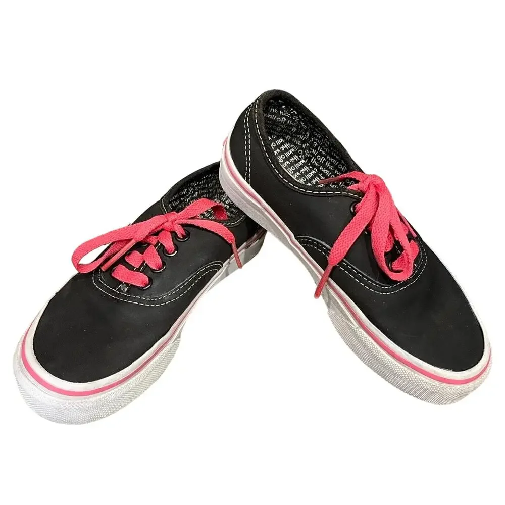 Vans Girl's 12.5 Black Hot Pink Lace Up Skater Shoes Sneakers